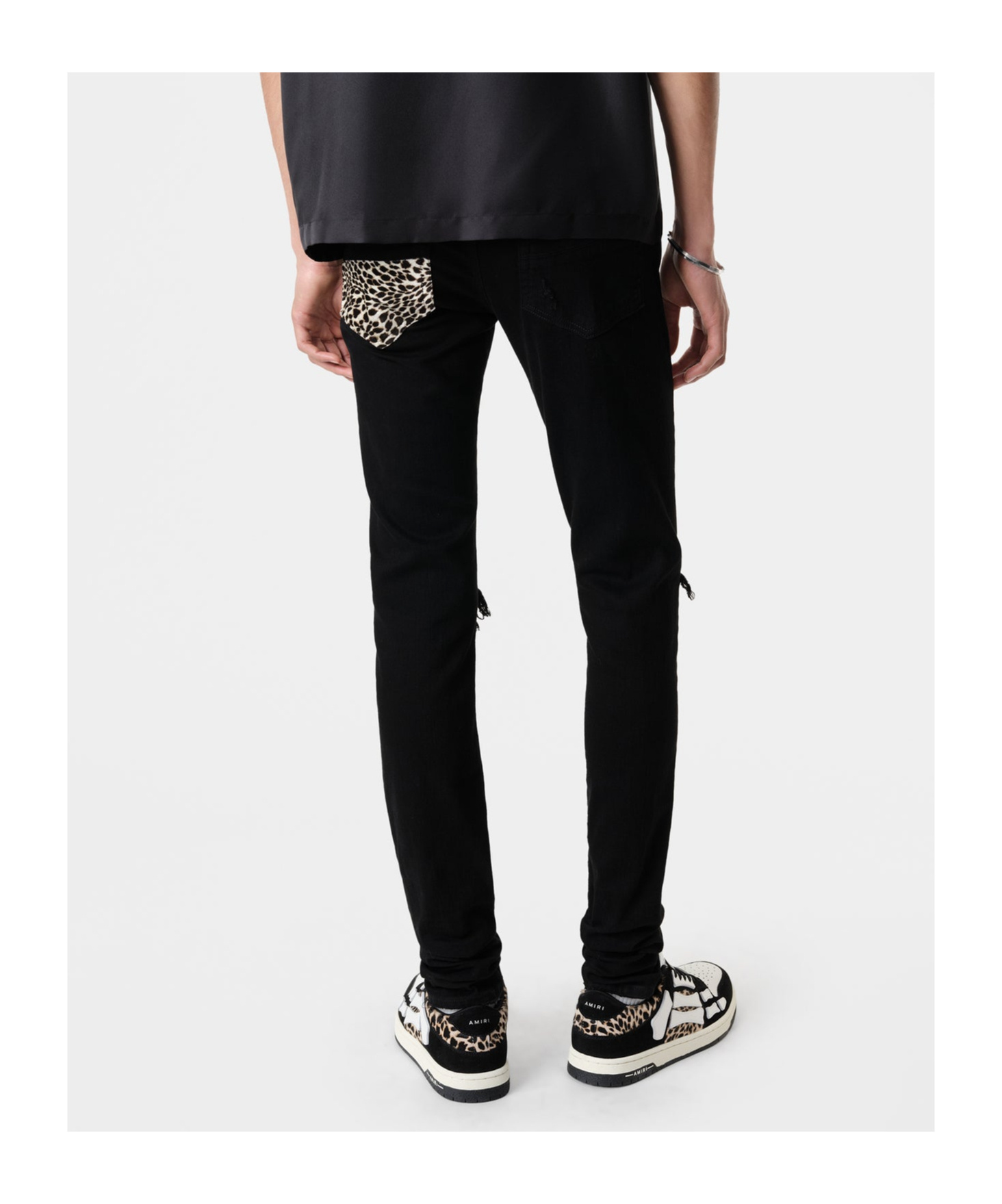 Shop Amiri Leopard Print Mx1 Jeans In Black