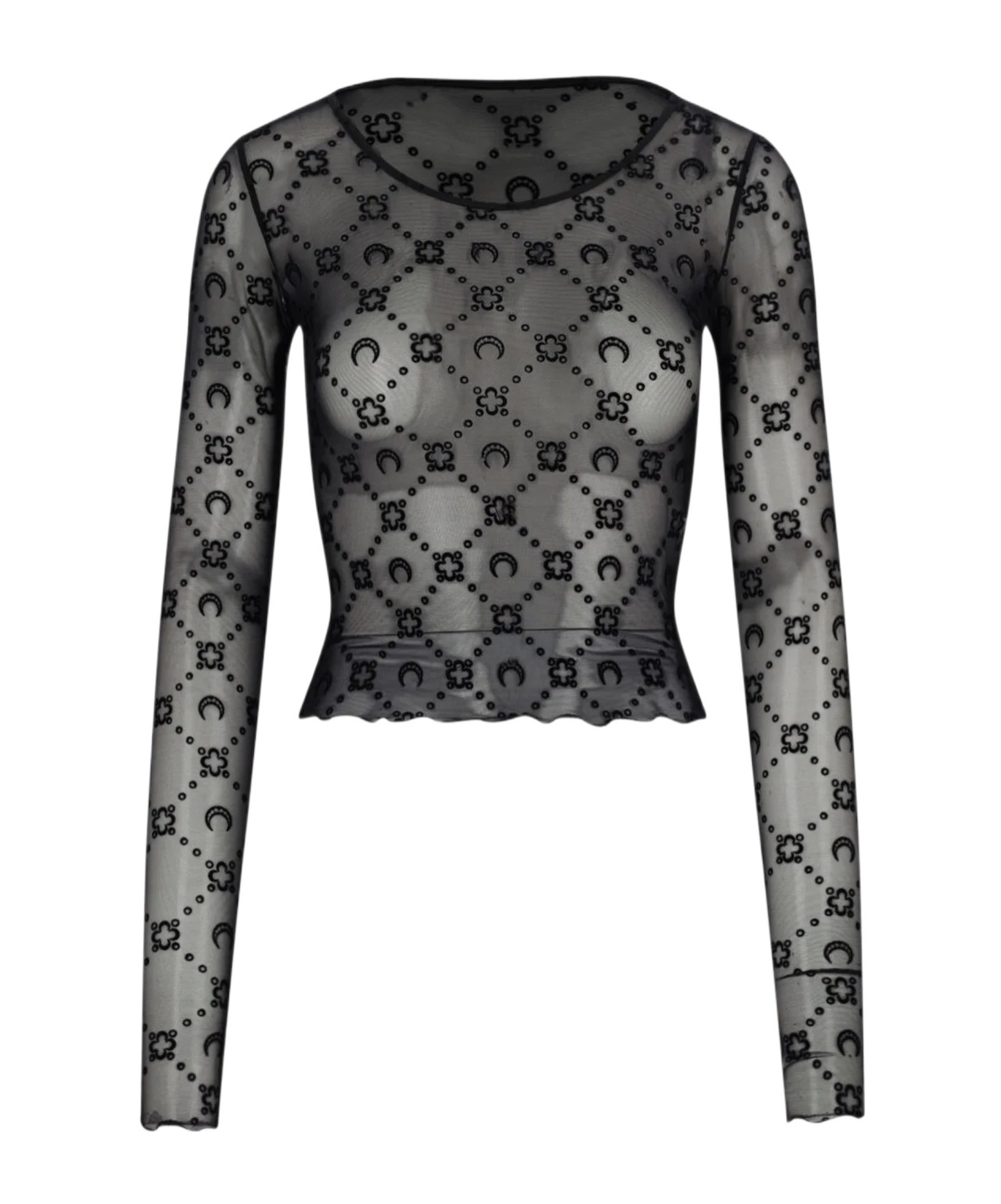 Marine Serre Moonogram-flocked Mesh T-shirt In Black