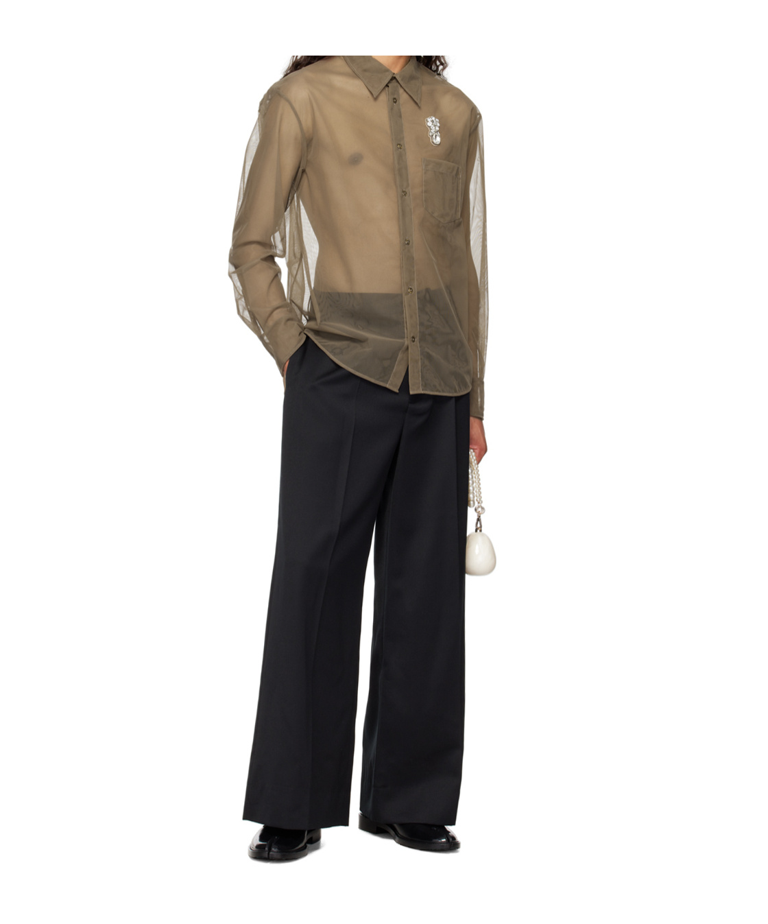 Simone Rocha Sheer Embellished Shirt In Black