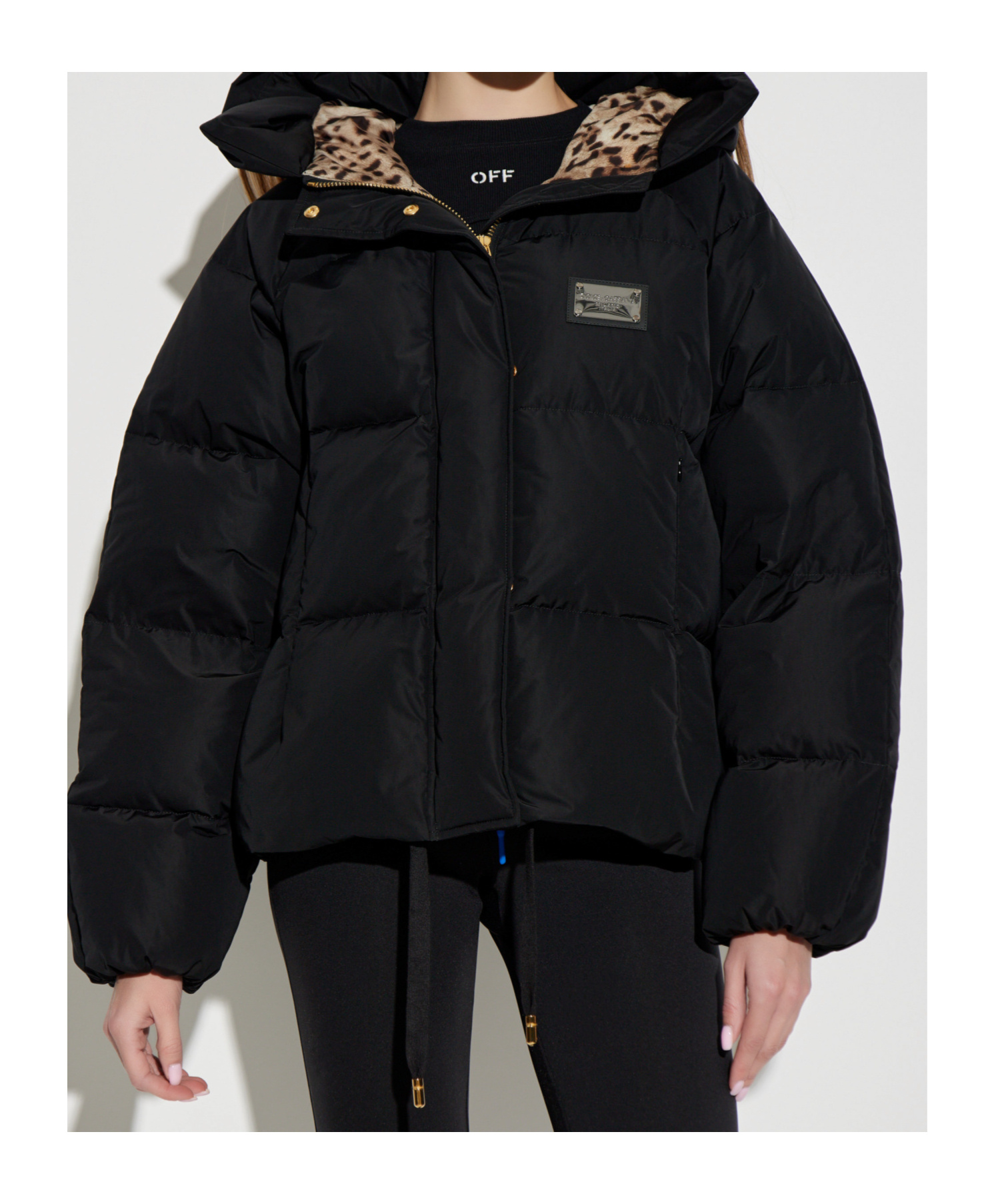 Dolce & Gabbana Hooded Logo-plaque Puffer Jacket In Black