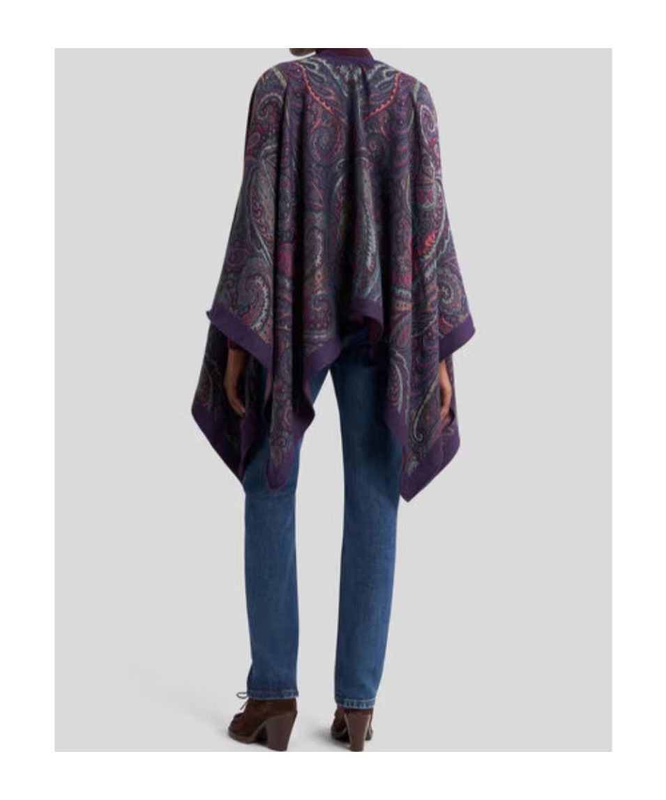 Etro Wool-blend Jacquard Cape In Blue