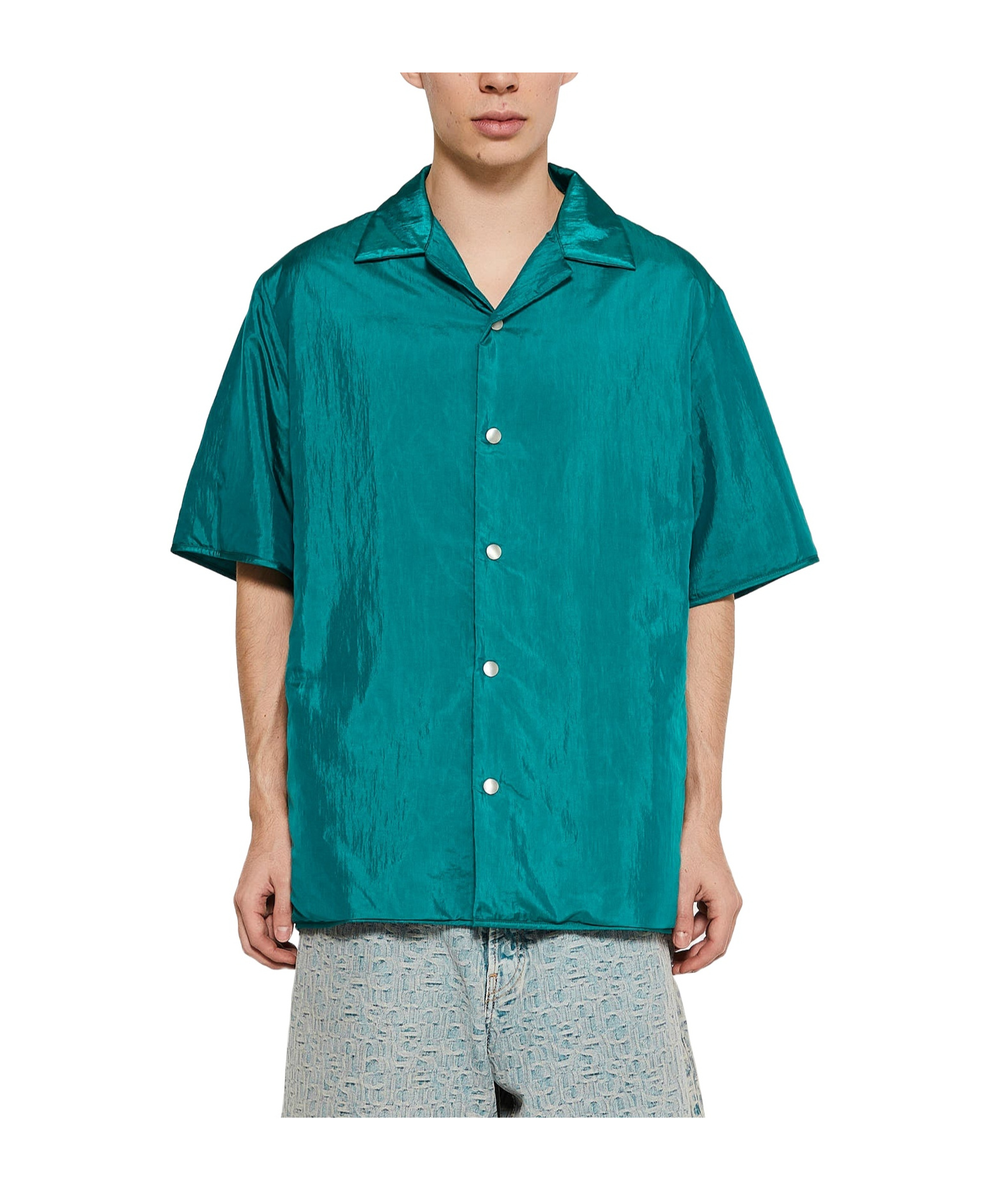 Jil Sander Green Nylon Overshirt With Boxy Fit In Green