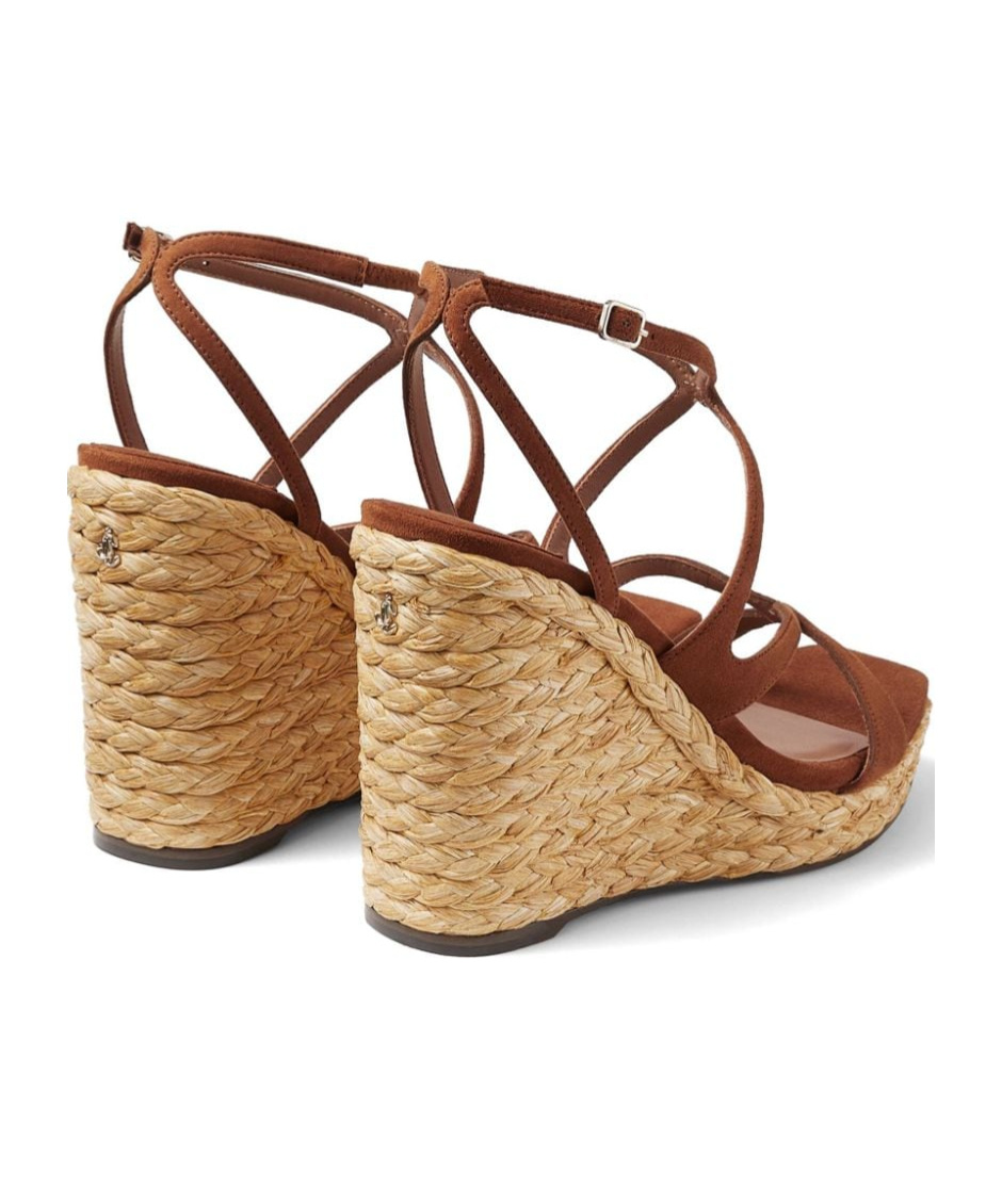 JIMMY CHOO 110MM AYLA RAFFIA WEDGED SANDALS 