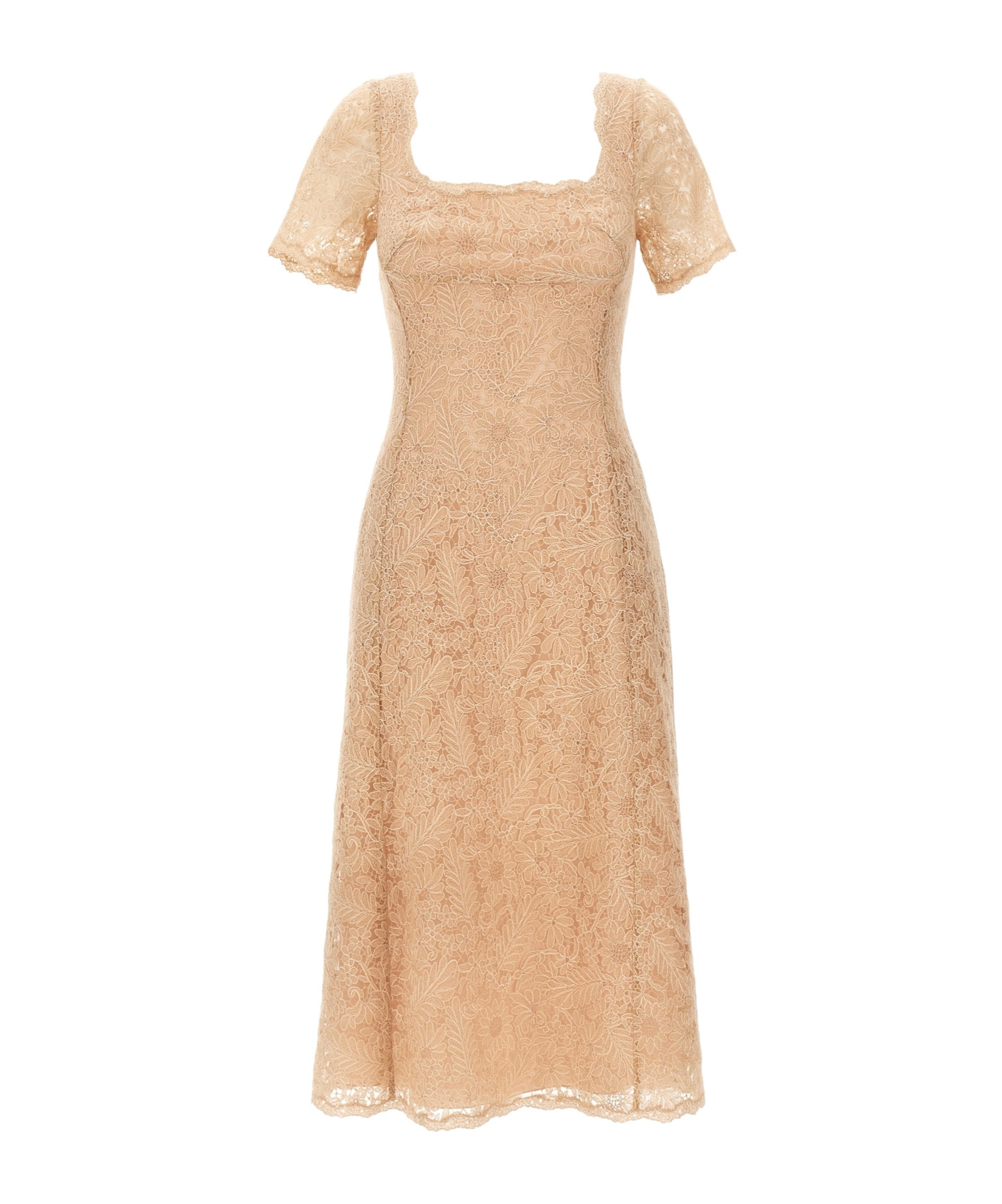Ermanno Scervino Floral Lace Midi Dress With Square Neckline In Nude