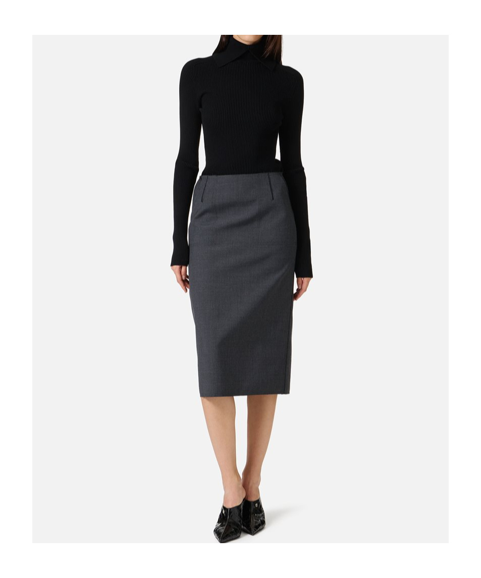 Iceberg Collared Ribbed Top In Black