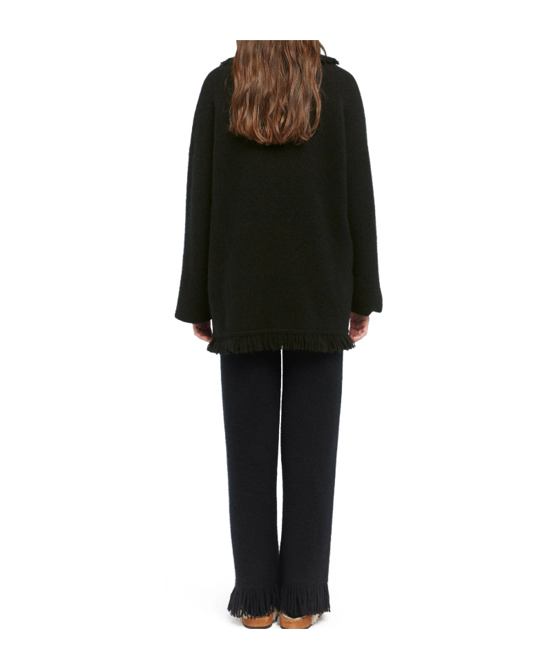 Alanui Luxe Fringed Long Shawl Collar Knitwear In Black