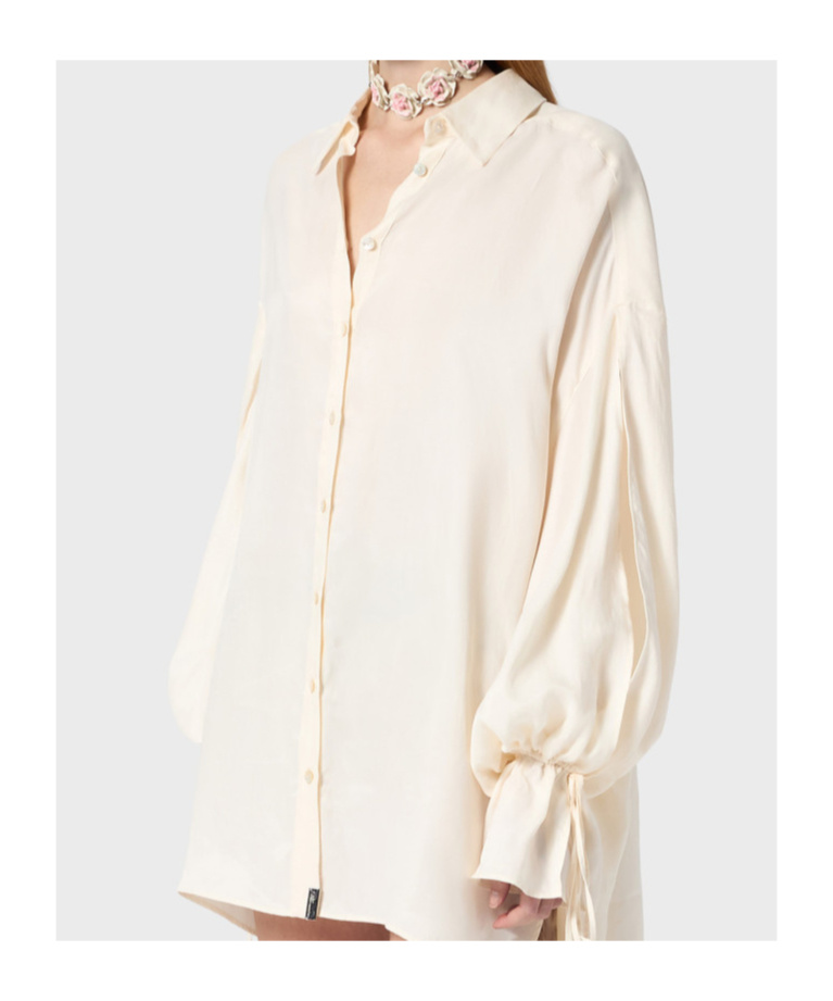 Blumarine Oversized Shirt In Washed Gabardine In White
