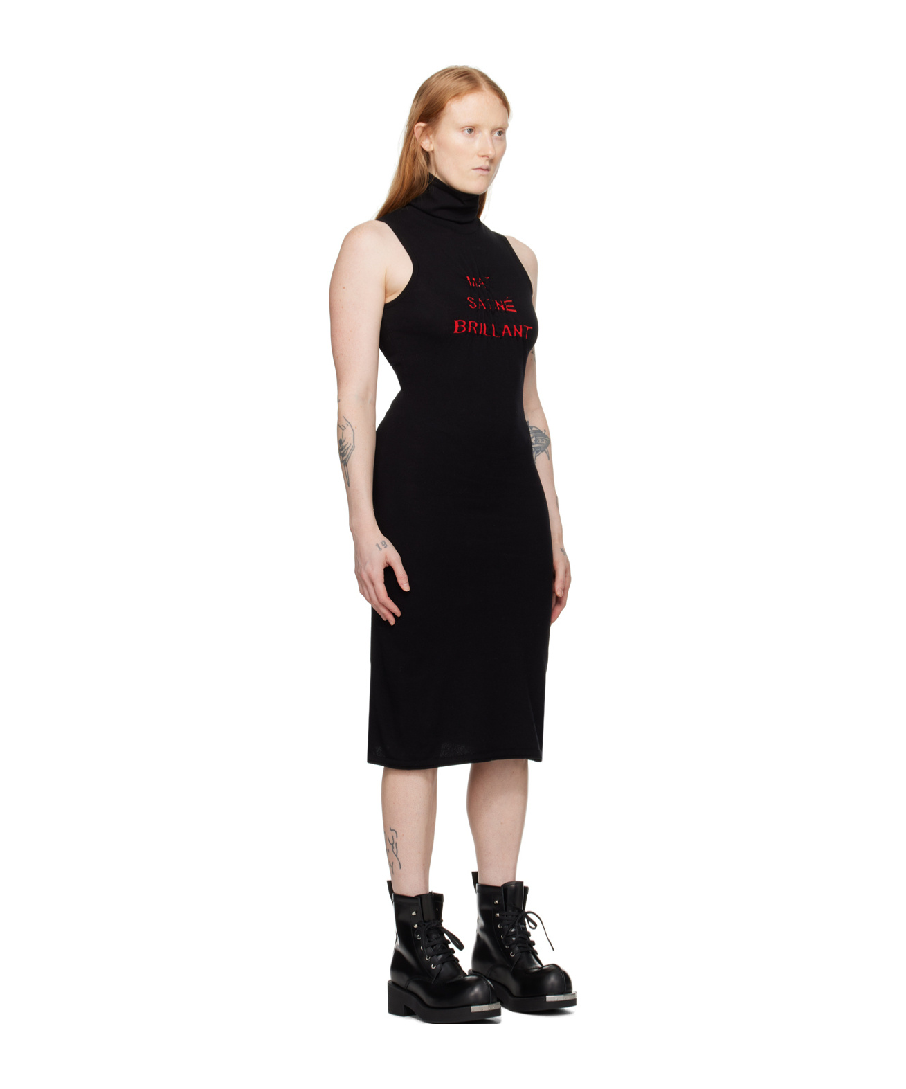 Shop Mm6 Maison Margiela High Neck Sleeveless Dress In Black