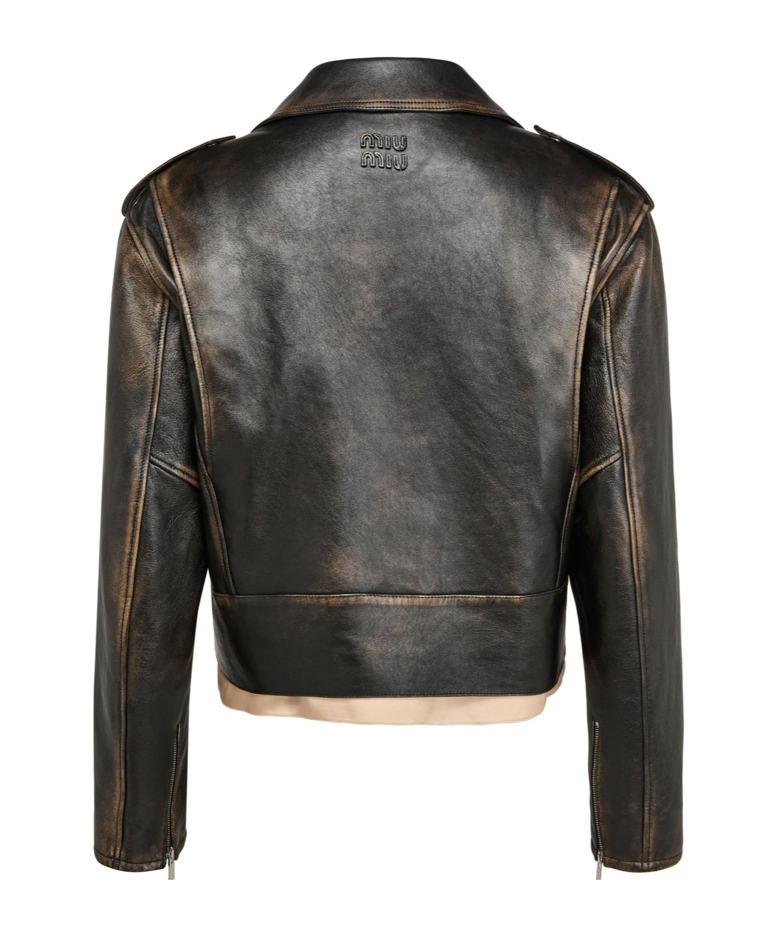 Miu Miu Long-sleeved Leather Jacket In Black