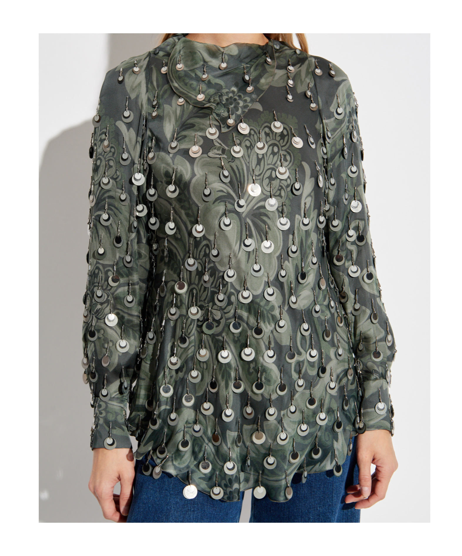 Etro Embellished Floral Blouse In Green