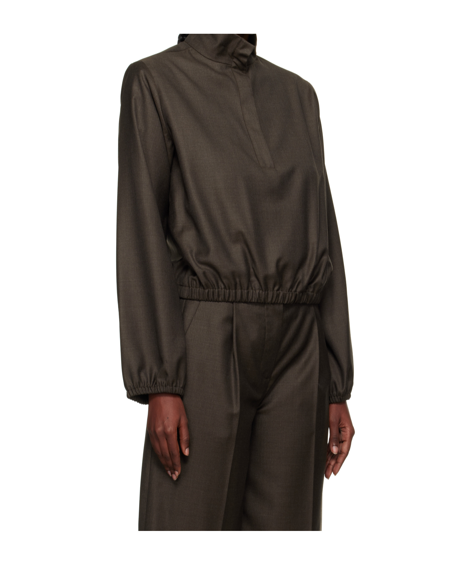 Loulou De Saison Zyla Stand Collar Blouse In Brown