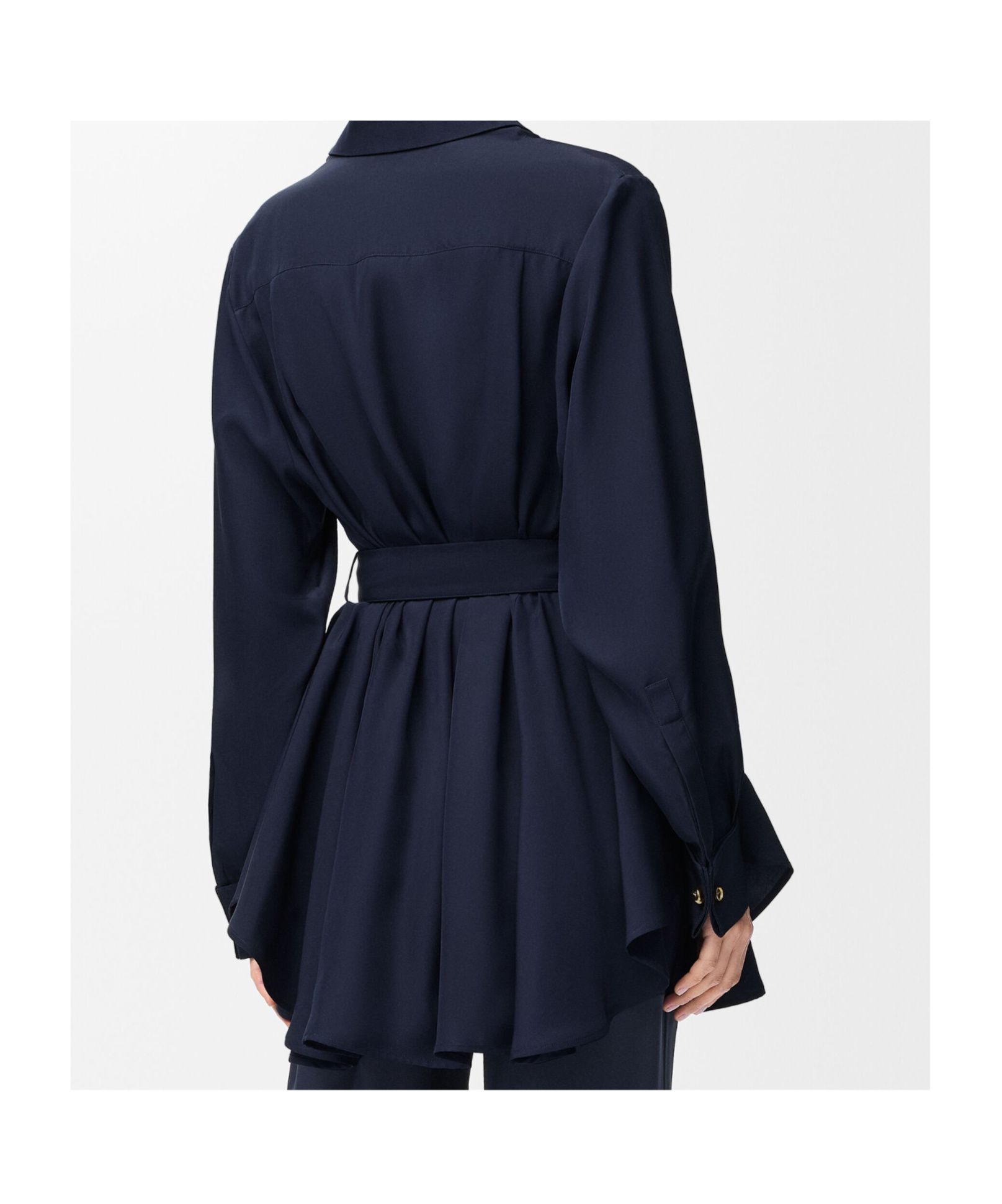 Loewe Silk Belted Longline Shirt In Blue