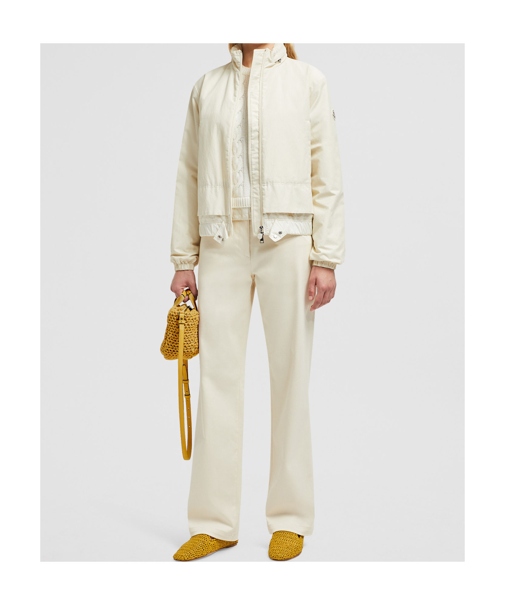 Shop Moncler Cotton Gabardine Straight Leg Trousers In Nude