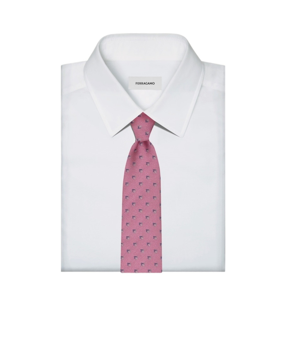 Ferragamo Two Tone Gancini Jacquard Tie In Pink