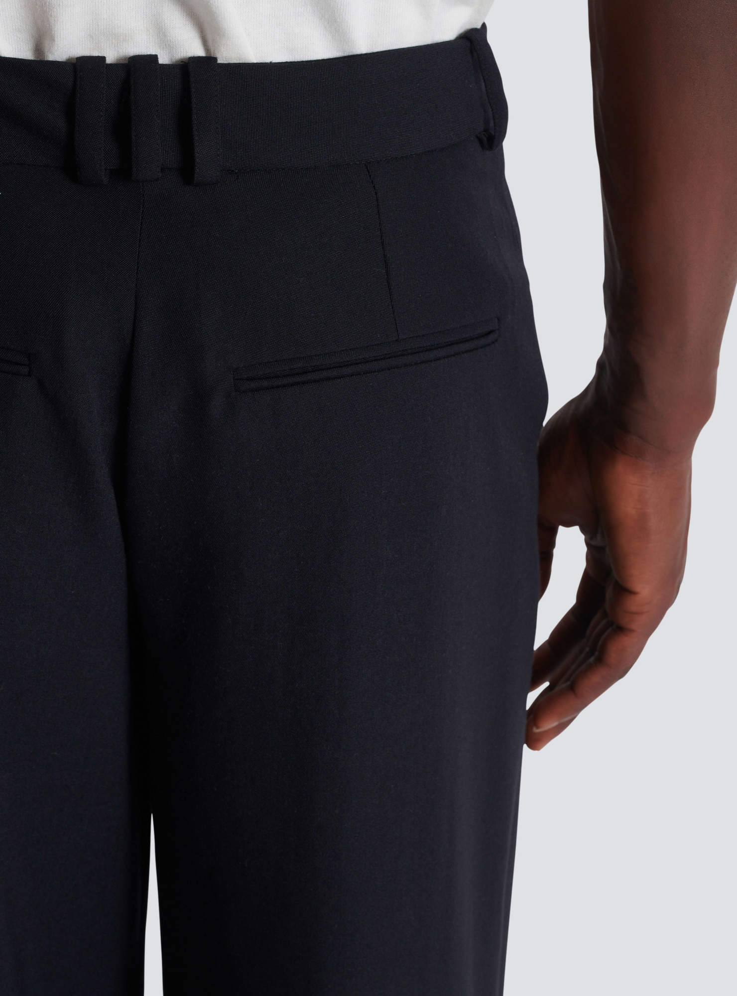 Balmain Straight Leg Pleated Pants With Pockets And Belt Loops In Black