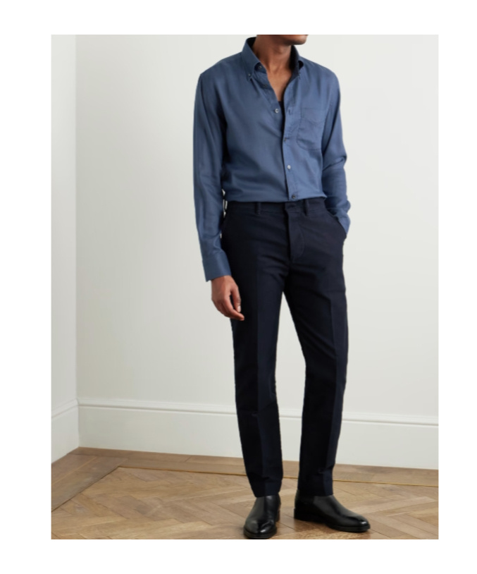 Tom Ford Button-down Collar Garment-dyed Lyocell Shirt In Blue