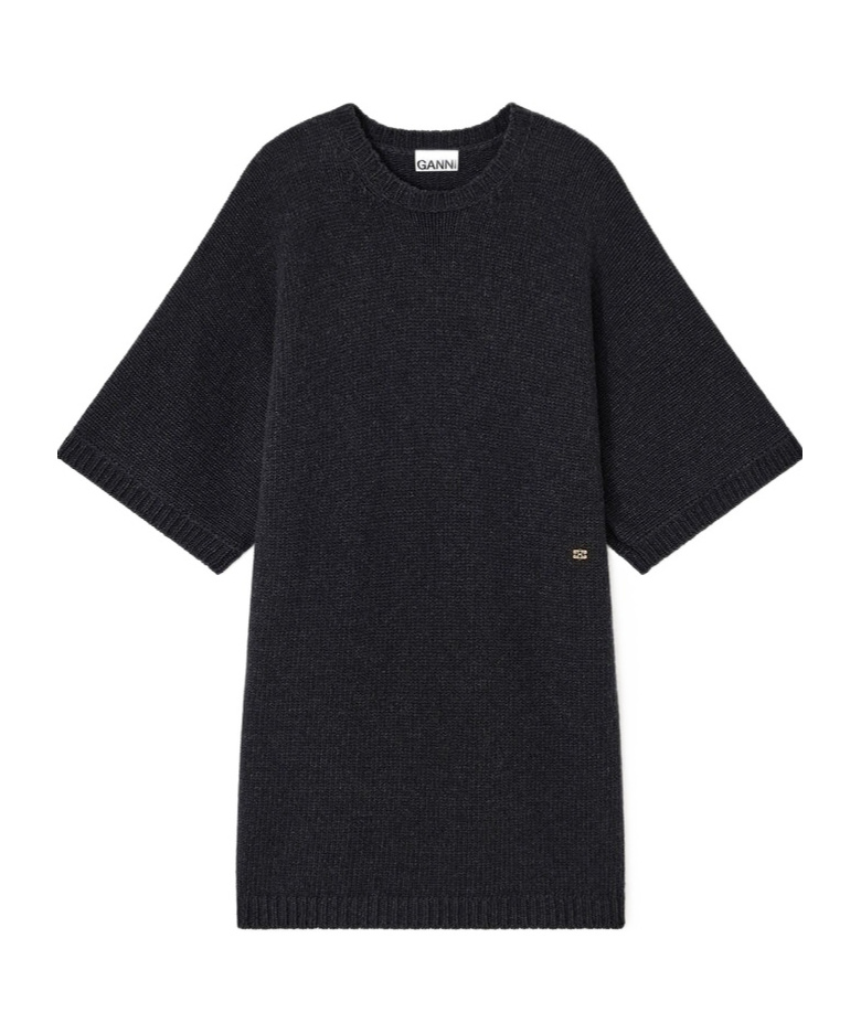 Ganni Dark Grey Wool Mix Dress In Gray