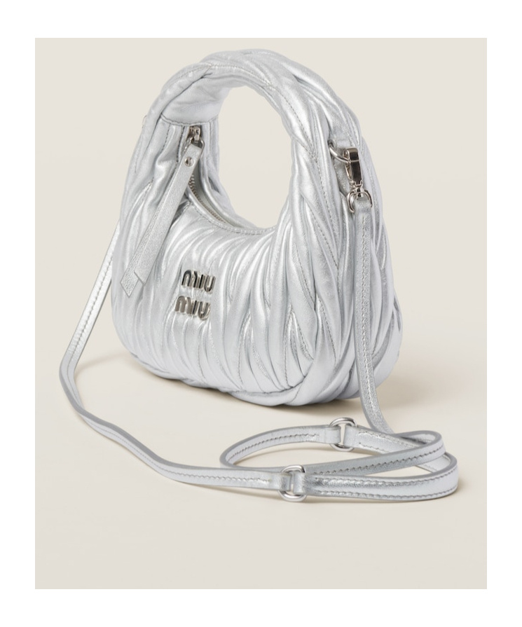 Miu Miu Lamb Leather Quilted Shoulder Bag In Gray