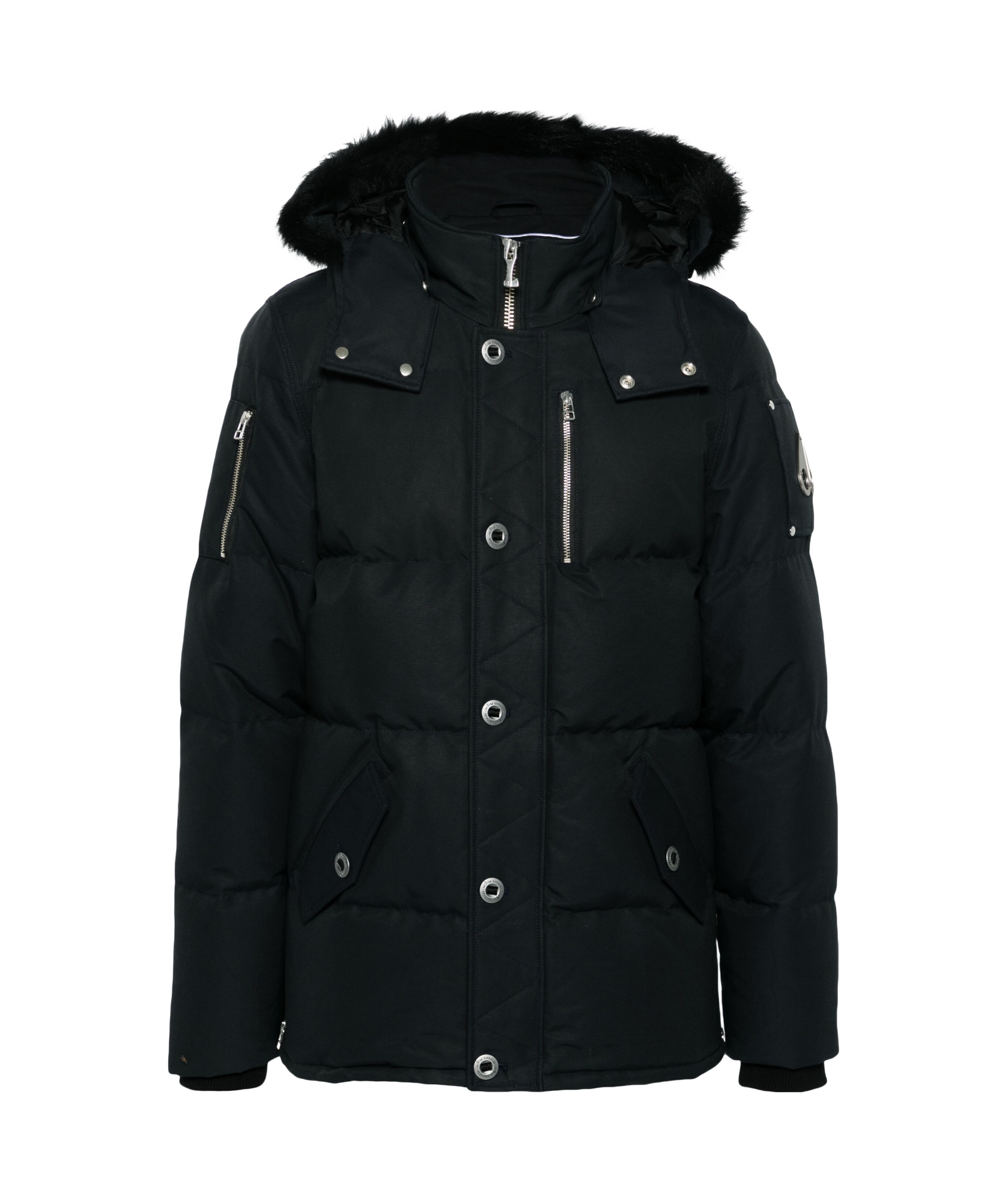 Moose Knuckles Forrestville Black Down Jacket With Fixed Hood And Logo Patch On The Sleeve In Cotton Blend Man In Black