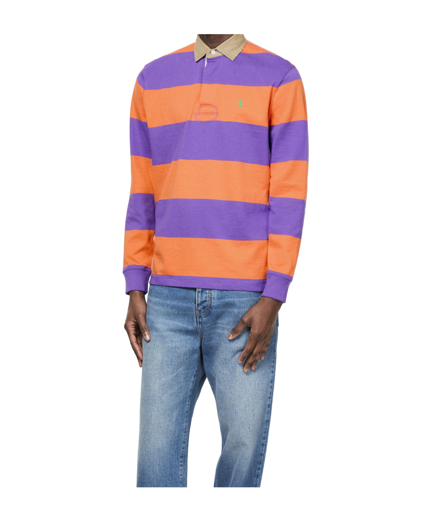 Shop Polo Ralph Lauren Long Sleeved Polo Rugby In Kona Orange/tie Purple