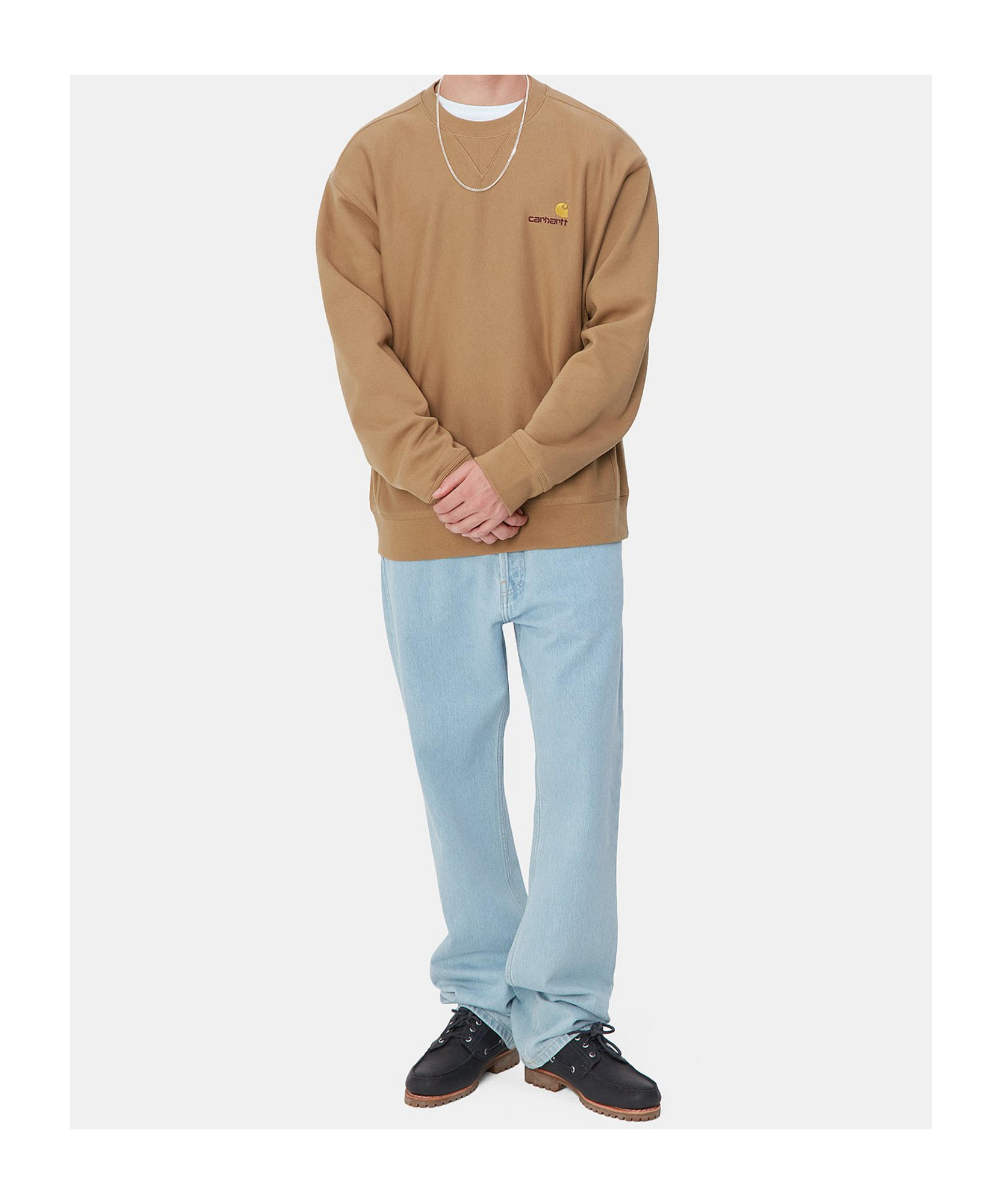 Carhartt Cotton Blend Crew Neck American Script Sweat In Nude