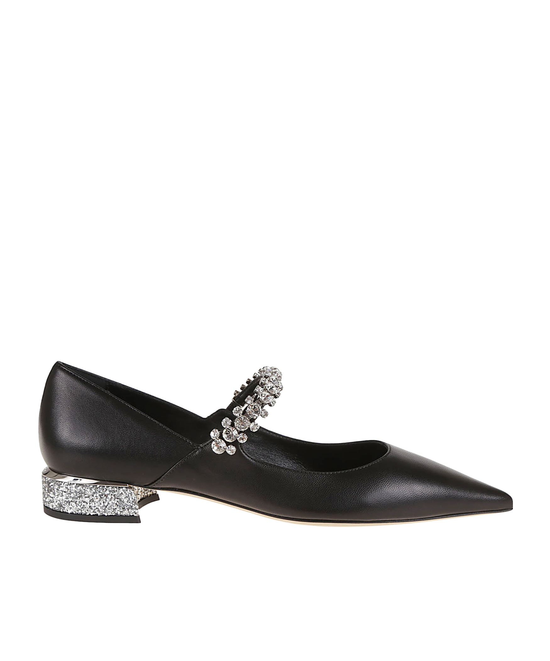 Jimmy Choo Nappa Leather Bing Ballerinas With Embellished Strap In Black