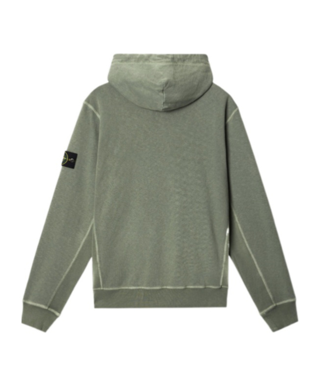 Stone Island Distressed Sweatshirt With Badge And Hood In Green