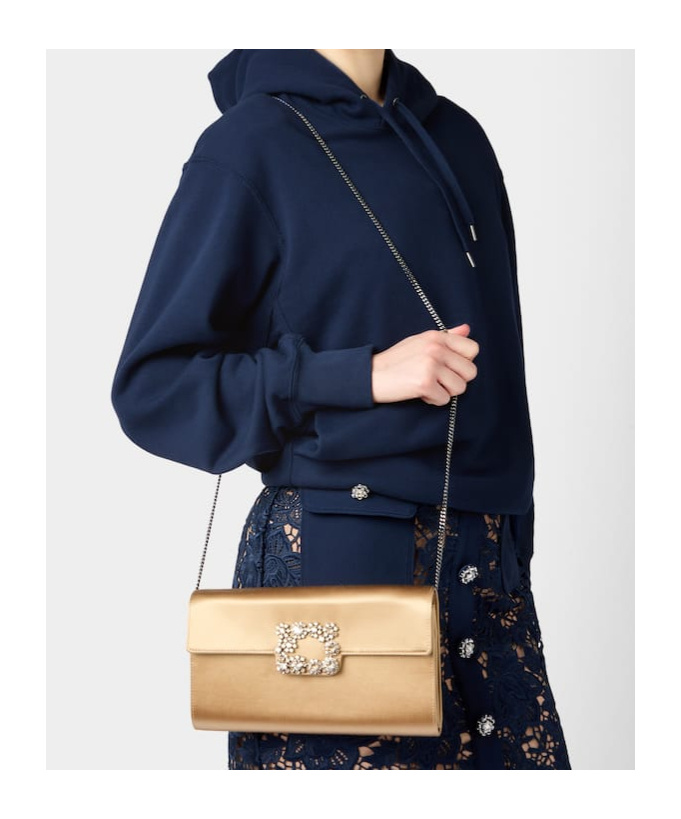 Roger Vivier Efflorescence Silk Satin Clutch In Nude