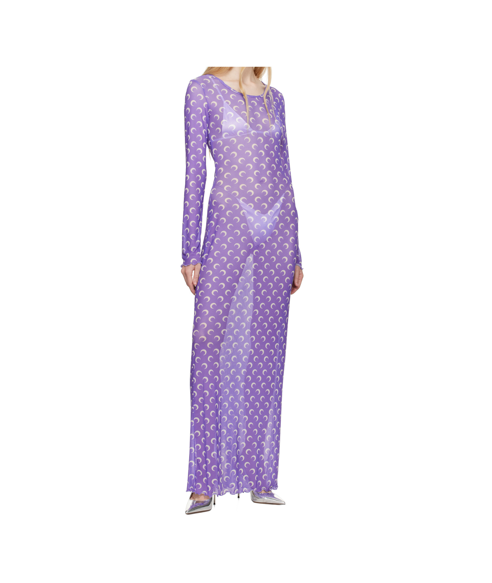 Marine Serre Purple Moon Printed Mesh Panelled Maxi Dress