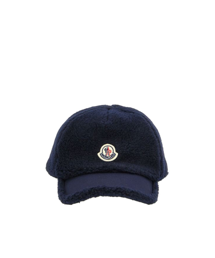 Moncler Enfant Logo Patch Fleece Cap In Black