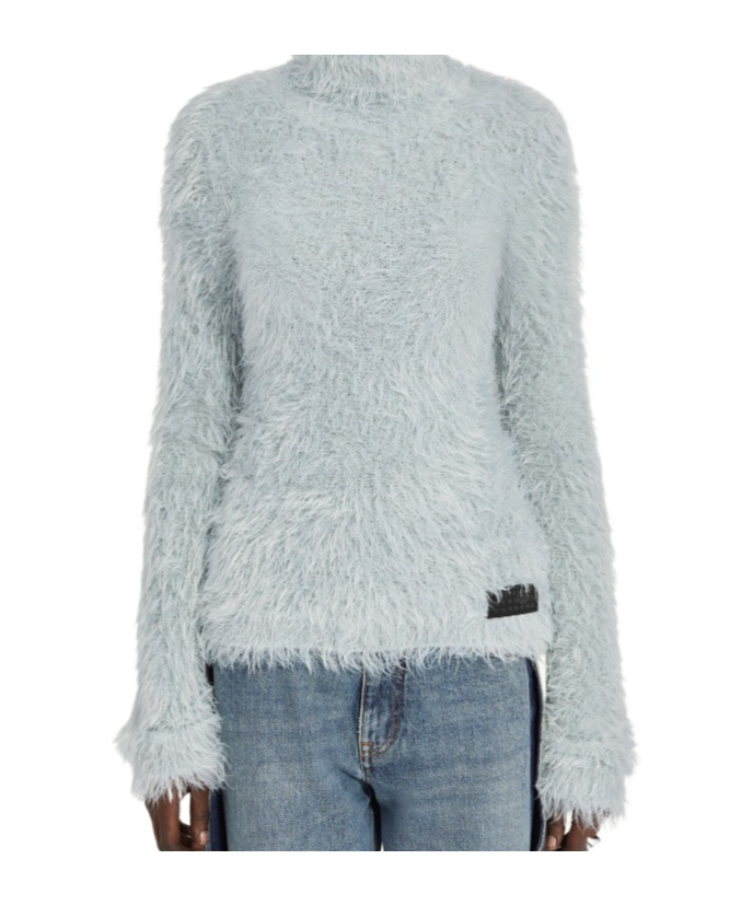 Mm6 Maison Margiela Faux Fur Turtleneck Jumper In Blue