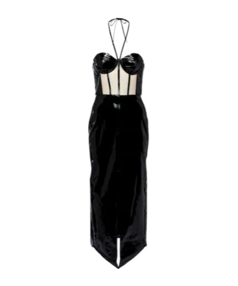 David Koma Corset Patent Leather Midi Dress In Black