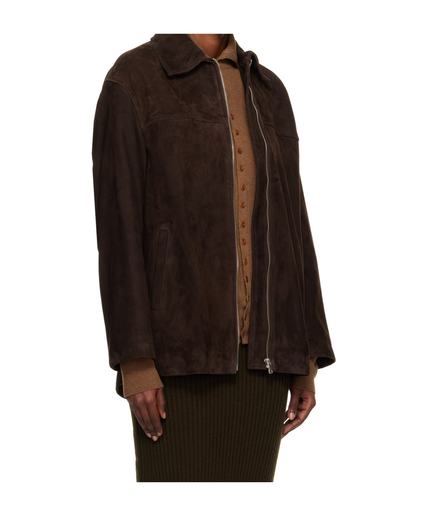 Nour Hammour Long-sleeved Suede Jacket In Brown