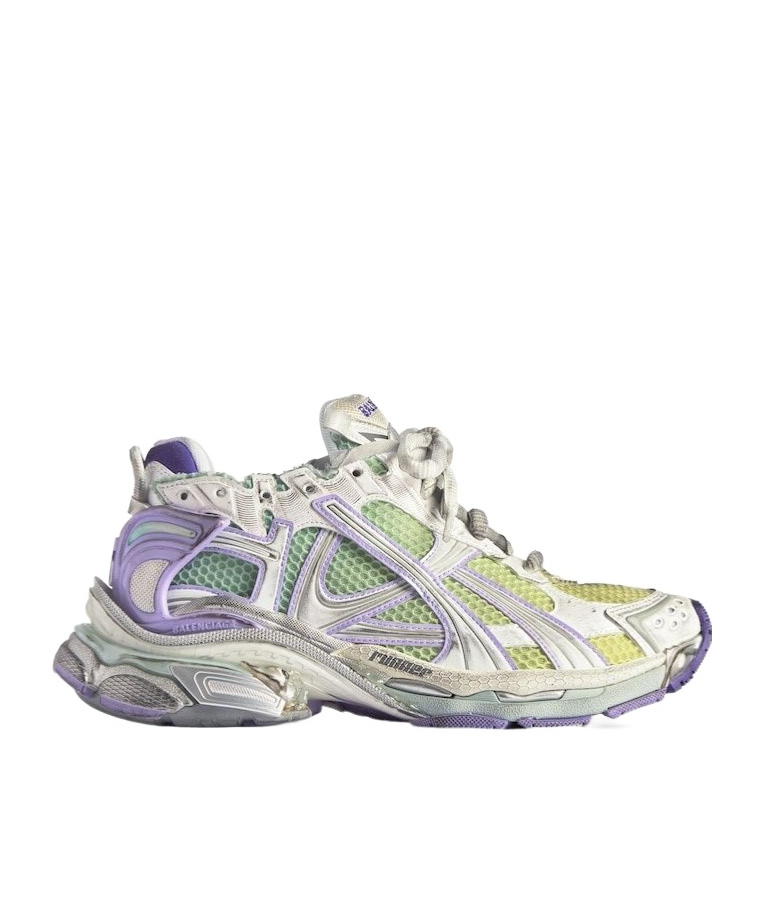 BALENCIAGA WOMEN'S RUNNER GRADIENT SNEAKER IN WHITE/GREY/PURPLE/NEON YELLOW