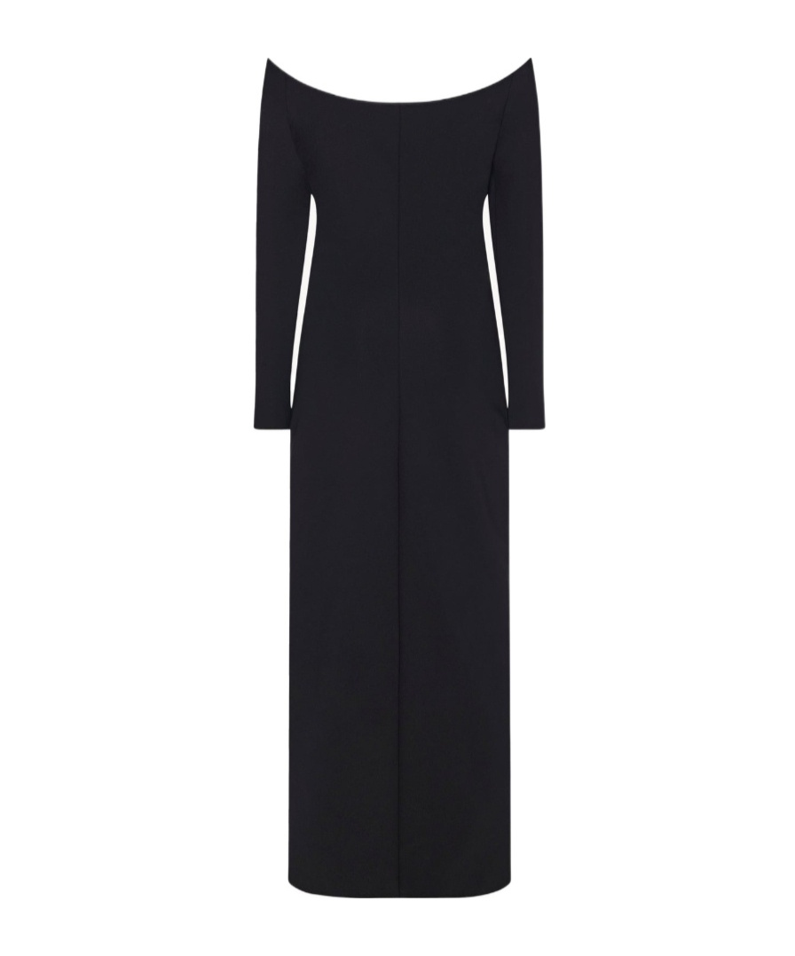 The Row Coralinda Off-shoulder Midi Dress In Black