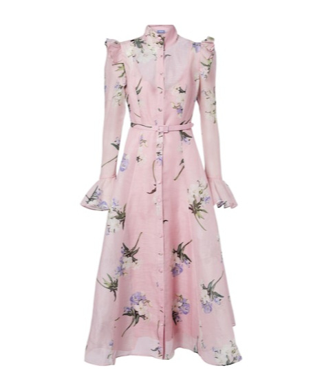 Leo Katrina Floral Linen And Silk Midi Dress In Pink