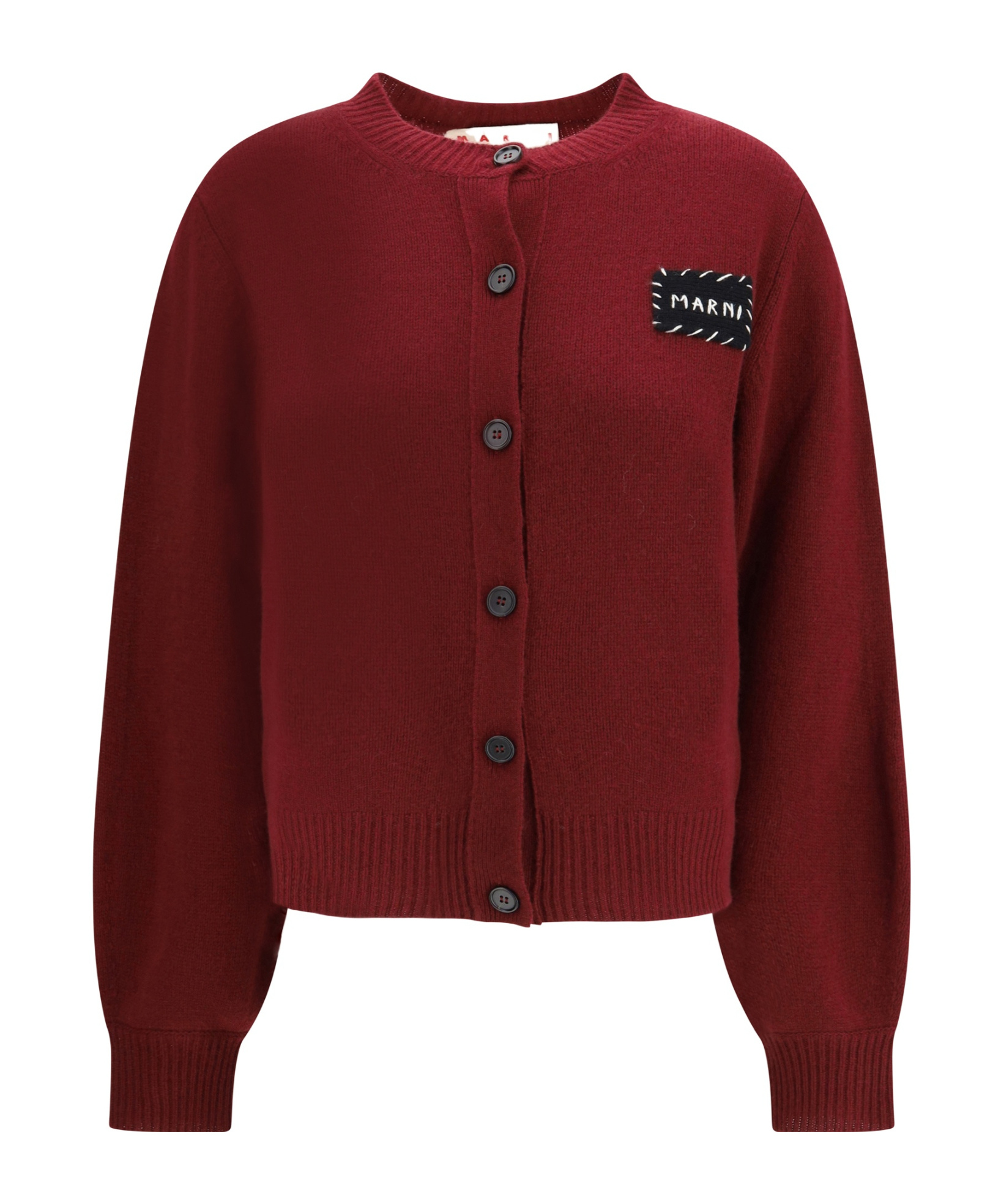Marni Logo-patch Button-fastening Cardigan In Burgundy
