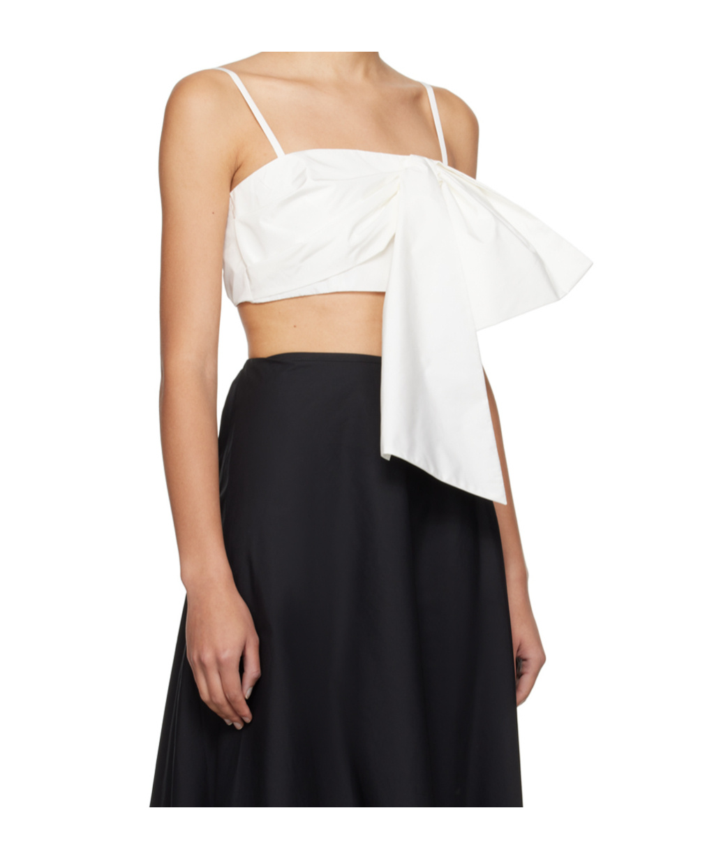 Msgm White Bow Tank Top In Black