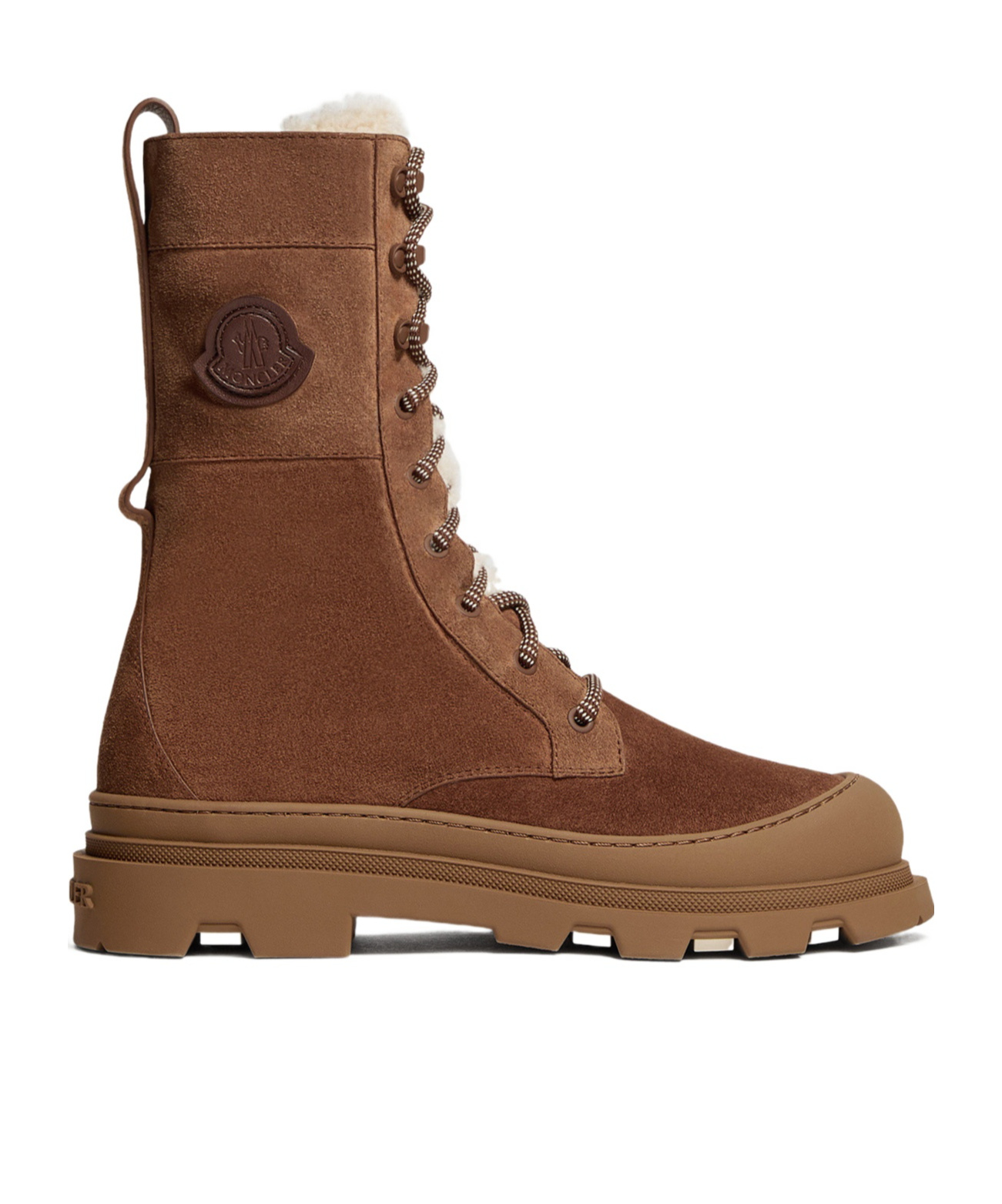 Moncler Vera Shearling Lace-up High Boots In Brown