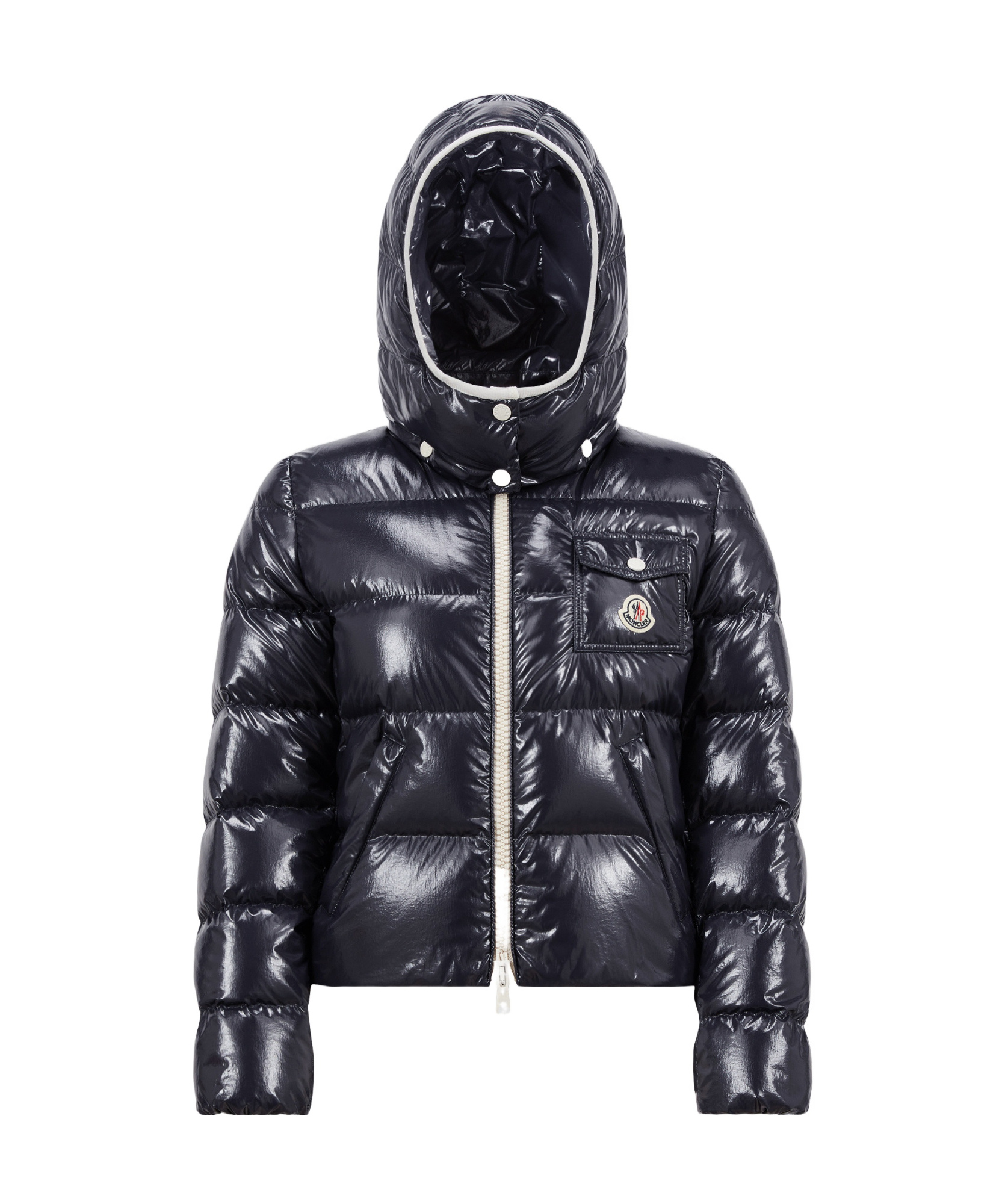 Moncler Andro Hooded Short Down Jacket In Blue