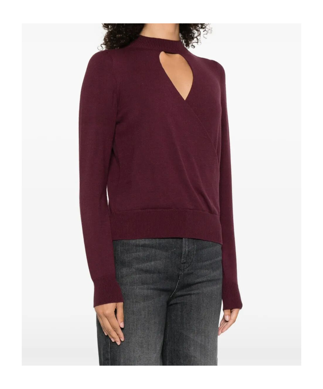Twinset Twin-set Burgundy Knit Sweater With Keyhole Neck And Ribbed Hem In Neutral