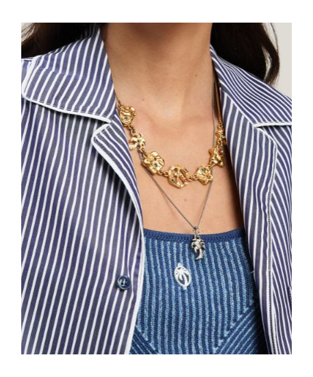 Palm Angels Navy Curved Logo Striped Shirt In Navy Blue