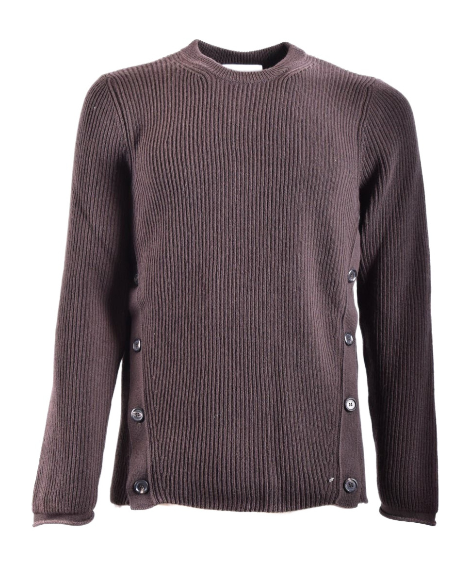Moschino Ribbed Texture Sweaters With Side Button Detailing In Brown