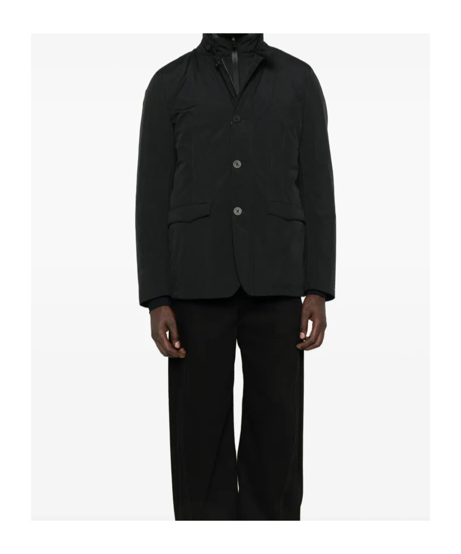 Herno Down Jacket High Collar Front Pockets In Black