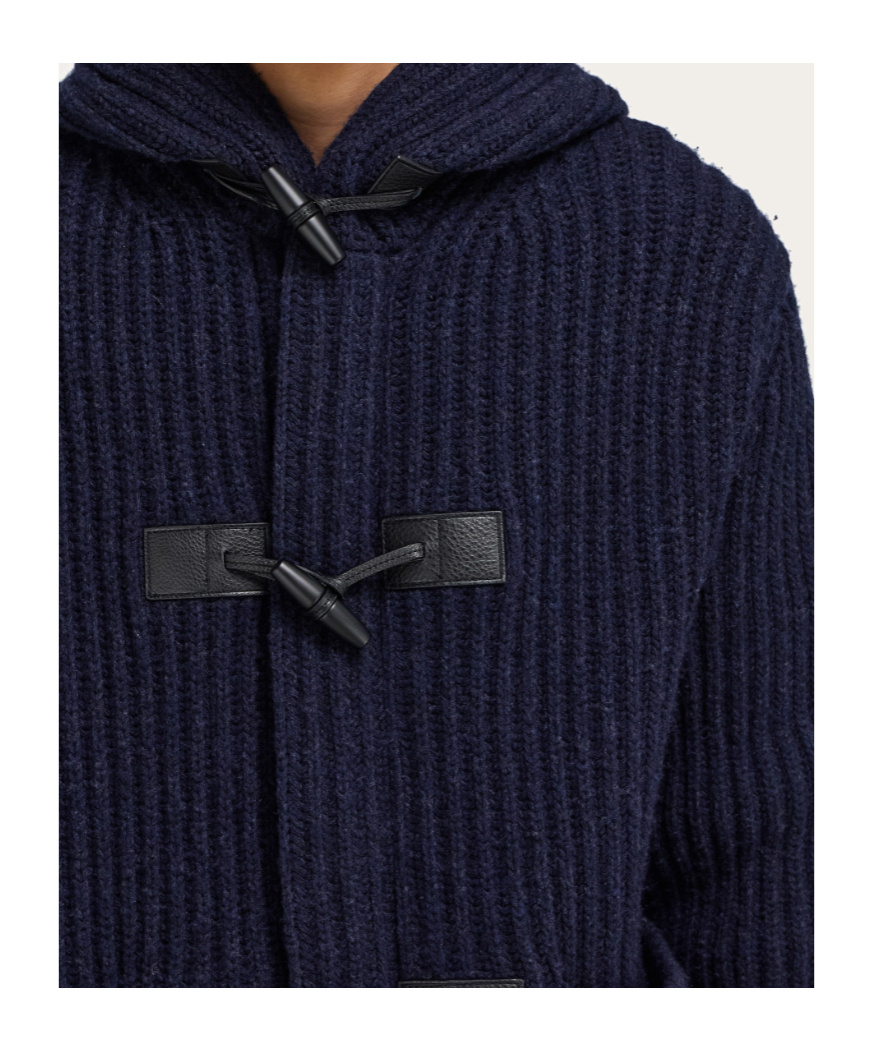 Ferragamo Wool Blend Duffle Coat In Blue