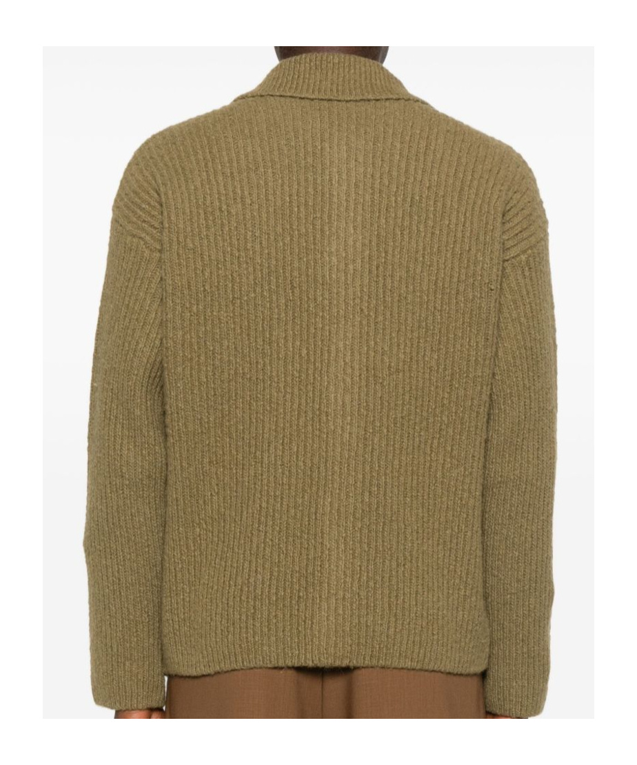 Ami Alexandre Mattiussi Collared Crewneck Sweater Ribbed Texture In Brown