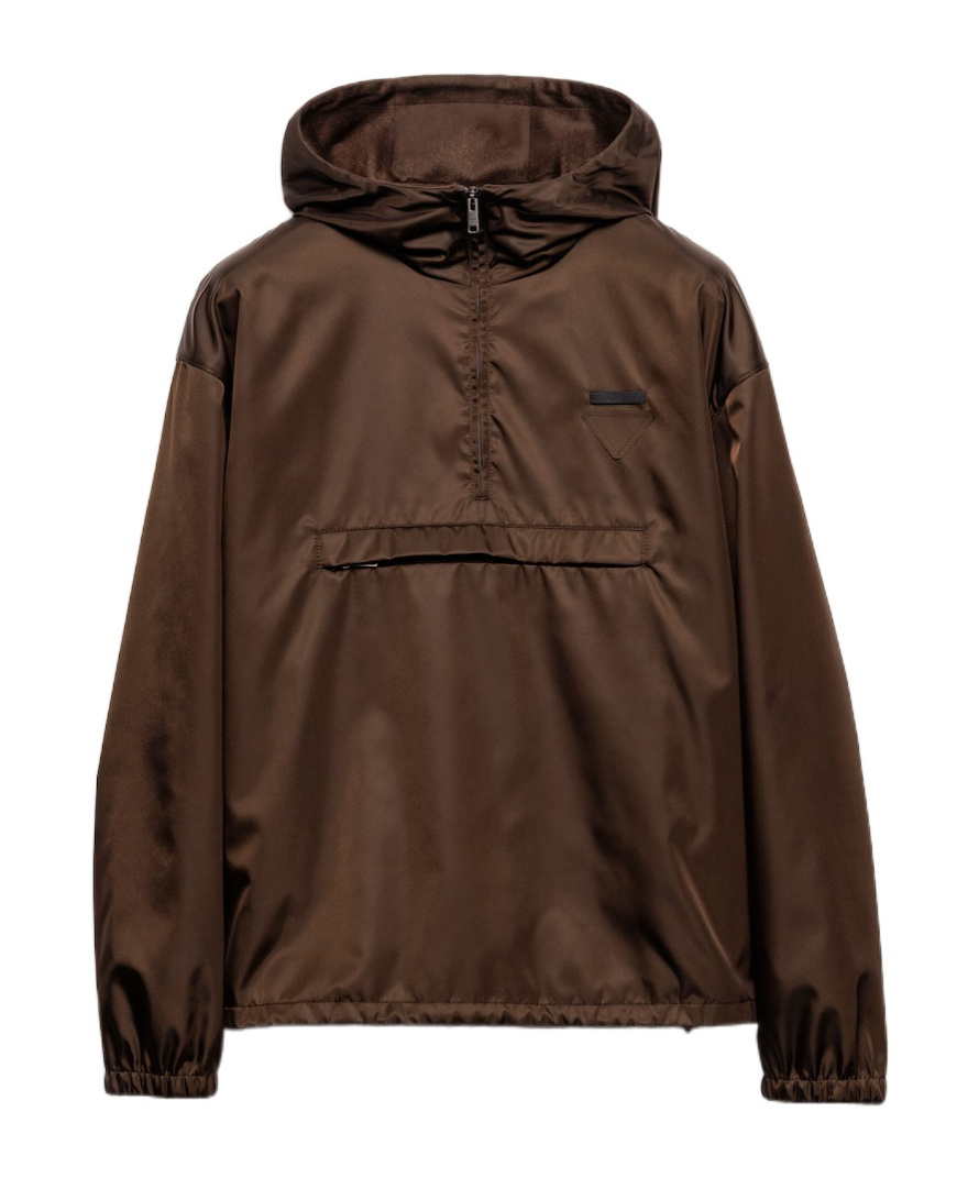 Prada Mens Brown Re Nylon Hooded Long-sleeve Woven Anorak In Brown