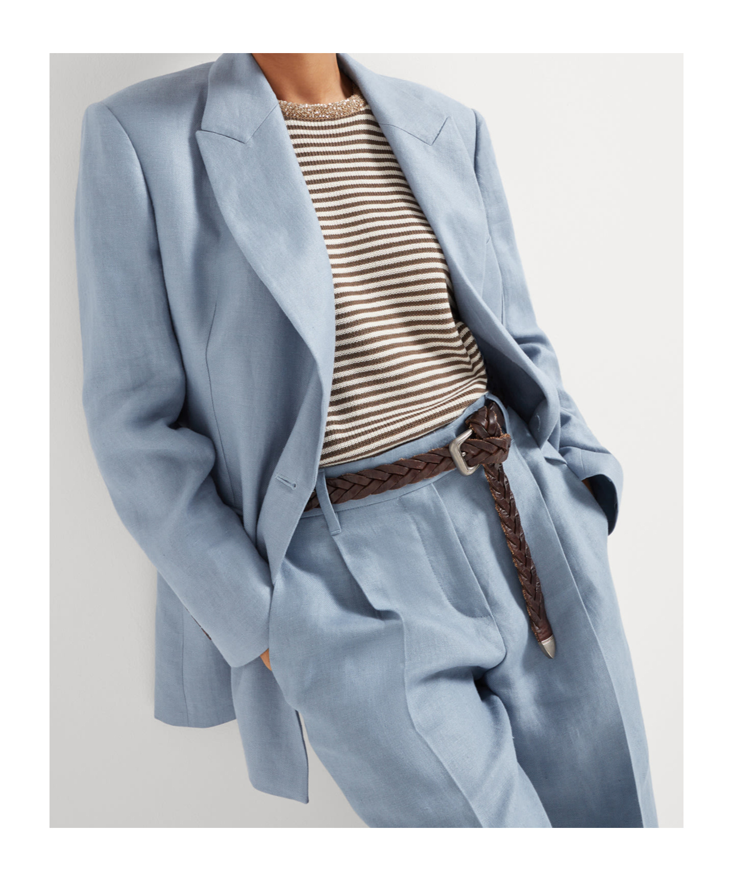 Brunello Cucinelli Hemp-linen Single-breasted Blazer In Avio Blue