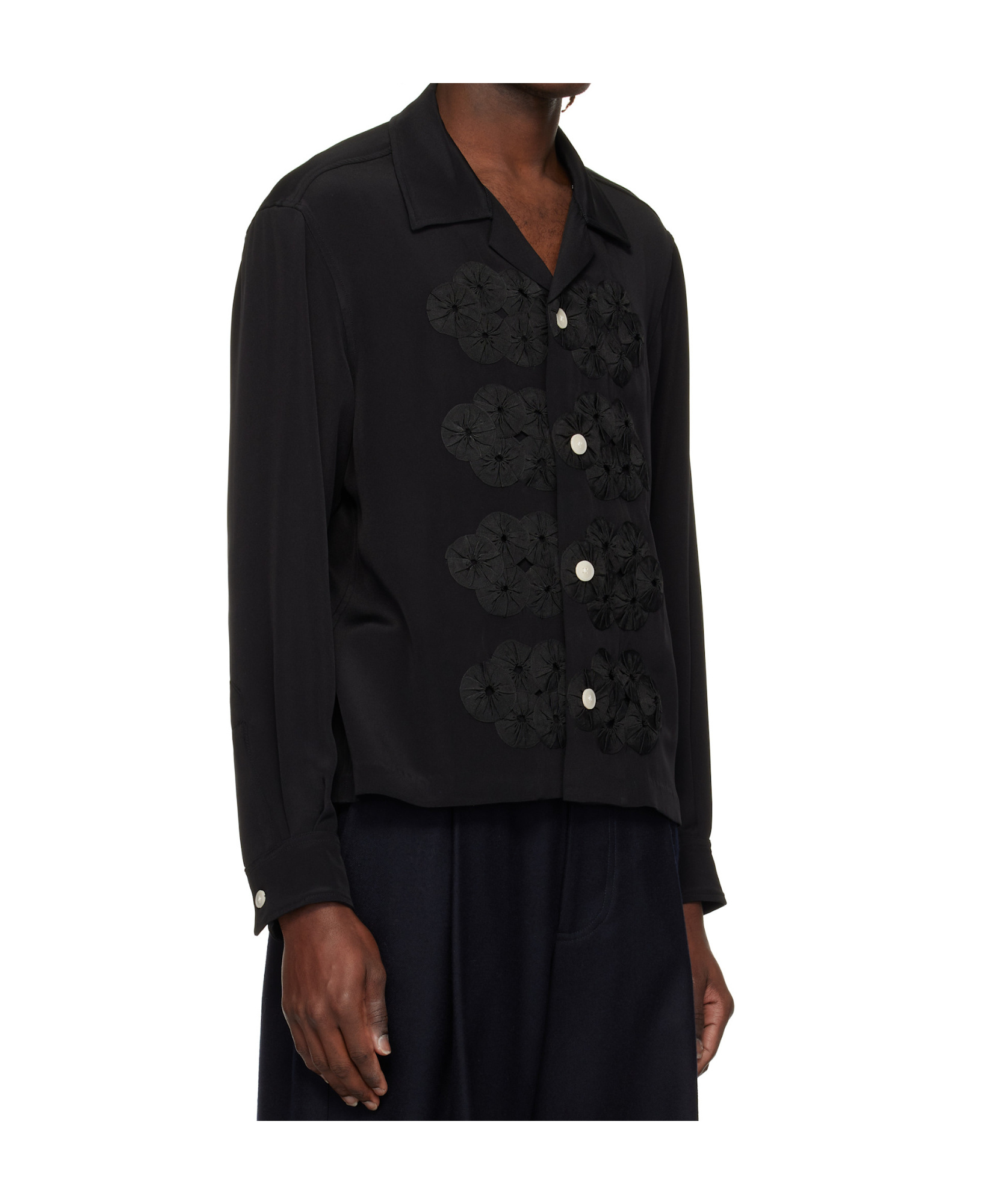 Bode Mens Silk Ribbon Garland Shirt In Black