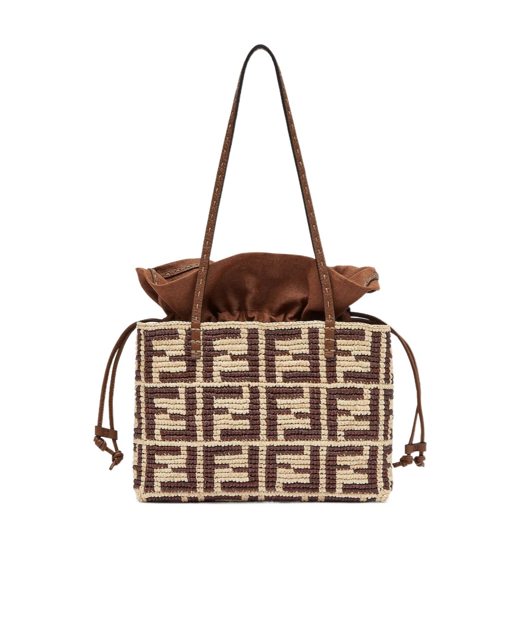 Fendi Brown Ff Raffia Crochet Shopper With Pouch In Brown